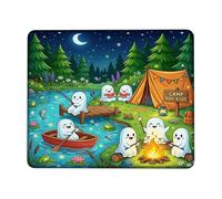 Alfombrilla de mouse pequeña de fantasmas, tienda de campaña de Halloween, color verde, cuadrada, de goma, lavable, estética, para accesorios de escritorio, oficina, hogar, computadora, laptop