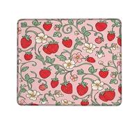 Alfombrilla de mouse pequeña de fresa, diseño floral vintage de flores de primavera melocotón, cuadradas, de goma, suave, estética, para accesorios de escritorio, oficina, hogar, computadora, laptop