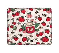 Alfombrilla de mouse pequeña de fresa, diseño vintage de flores de mermelada de verano, rojo, cuadrado, de goma, antideslizante, portátil, ideal para el hogar, oficina, escritorio, laptop, jugadores