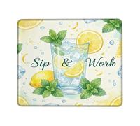 Alfombrilla de mouse pequeña de limón, refrescante de verano, de cristal de menta amarillo, cuadrada, de goma, suave, estética, decoración de escritorio para oficina, hogar, dormitorio, laptop