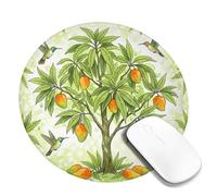 Alfombrilla de mouse pequeña de mango, árbol natural tropical, colibrí, verde, redondo, de goma, suave, estético, accesorios de escritorio para computadora de juegos, laptop, redonda, 8 x 8 pulgadas