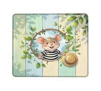 Alfombrilla de mouse pequeña, diseño de dibujos animados, diseño de rayas juguetonas, hojas verdes, cuadradas, de goma, lavable, estética, para accesorios de escritorio, oficina, hogar, computadora