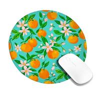 Alfombrilla de mouse pequeña, diseño de flores tropicales y vibrantes, hojas de verano, naranja, redonda, de goma, lavable, estética, accesorios de escritorio para computadora de juegos, laptop