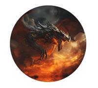 Alfombrilla de mouse pequeña para juegos, diseño de dragón ardiente del caos, base redonda de goma, alfombrilla de escritorio con bordes cosidos, alfombrilla de mouse para laptop, teclado de PC