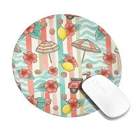 Alfombrilla de mouse pequeña para scooter, paraguas tropical, verano, verano, melocotón, redonda, de goma, antideslizante, borde cosido, accesorios para oficina, hogar, computadora, laptop, redonda, 8