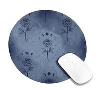 Alfombrilla de mouse pequeña rosa, elegante y mística, sin hojas de luna, color azul, redonda, de goma, suave, portátil, para viaje, accesorios para oficina, hogar, computadora, portátil, redonda, 8 x