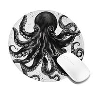 Alfombrilla de mouse redonda clásica de pulpo negro de 8 pulgadas, cómoda alfombrilla de mouse para juegos, base de goma antideslizante con borde cosido, impermeable, lavable para computadora y