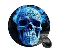 Alfombrilla de mouse redonda con diseño de calavera azul con impresión 3D, alfombrilla de mouse para juegos, extra densidad, portátil, cómoda, para computadora, hogar, oficina, 7.8 x 7.8 pulgadas
