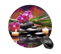 Alfombrilla de mouse redonda con diseño de flores en fuente, diseño de piedras de masaje, de deslizamiento suave, para juegos, extra densidad, portátil, cómoda, para computadora, hogar, oficina, 7.8 x