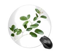 Alfombrilla de mouse redonda con diseño de ramita verde natural blanca de deslizamiento suave para juegos, extra densidad, portátil, cómoda, para escritorio, hogar, oficina, 7.8 x 7.8 pulgadas
