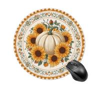 Alfombrilla de mouse redonda para computadora con diseño de girasoles y bellotas de calabaza otoñal, impermeable, con base de goma antideslizante, alfombrilla de mouse para laptop y oficina, 20 cm