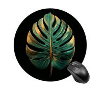 Alfombrilla de mouse redonda redonda para computadora con diseño de hojas tropicales verdes y doradas, impermeables, con base de goma antideslizante, para laptop, oficina, 20 cm