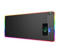 Alfombrilla de mouse RGB 2 en 1 para juegos con carga inalámbrica para teléfono, tamaño grande de 31.5 x 15.8 pulgadas, 24 efectos de luz, base antideslizante, superficie ultra lisa impermeable, sin