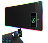 Alfombrilla de mouse XXL RGB LED para juegos con carga inalámbrica magnética y soporte plegable para teléfono, almohadilla de escritorio ultra suave extendida de 31.5 x 11.8 pulgadas, 25 efectos de