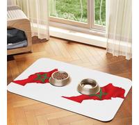 Alfombrilla de piel sintética con estampado de mapa de la bandera de Marruecos para perros, gatos, alfombrilla de comida para mascotas, absorbente, parte inferior de goma antideslizante