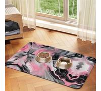 Alfombrilla de piel sintética para perros y gatos con estampado artístico de color gris y tinta abstracta de color rosa