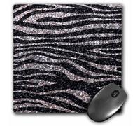 Alfombrilla de rat n 3dRose LLC de 8 x 8 x 0,25 pulgadas con estampado de cebra plateado y negro, brillo falso, foto no real, brillo elegante, di