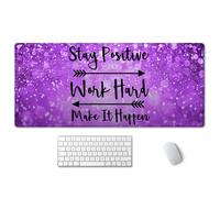 Alfombrilla de rat n extendida SSOIU con frases inspiradoras, ""Mantente positivo, trabaja duro y hazlo realidad"", color morado brillante y negro,