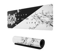 Alfombrilla de rat n grande para juegos con dise o de flor de cerezo en blanco y negro, japonesa, extragrande, con bordes cosidos y base de goma
