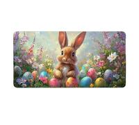 Alfombrilla de Ratón 1600 x 800 x 3mm Alfombrilla de Ratón Gaming Extendida de Gran Tamaño con Bordes Cosidos, Base de Goma Antideslizante Almohadilla para Teclado, Semana Santa conejo Mouse Pad p-341
