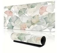 Alfombrilla de Ratón 700x300x3mm,alfombrilla ratón XXL Gaming Hojas de ginkgo verdes y rosas,Superficie Que Mejora La Precisión Y Velocidad Base Antideslizante,Alfombrillao de Escritorio para Laptop