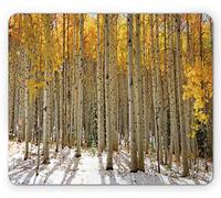 Alfombrilla De Ratón Árboles De Álamo con Hojas Cálidas En La Nieve A Principios del Invierno Alfombrilla Raton Resistente A La Abrasión Mouse Pad Pequeña, para Oficina, Ordenador, 25x30cm