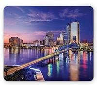 Alfombrilla De Ratón Arquitectura Urbana De Jacksonville, F-Lorida, Distrito Comercial, Paisaje Urbano, Escena Nocturna Alfombrilla Gaming Cómoda Antideslizante Mouse Pad, para Hogar, 25x30cm