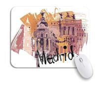Alfombrilla De Ratón Azul España Madrid Ciudad Amarillo Toledo Arquitectura Edificios Antideslizante Mouse Pad Personalizada Alfombrilla Ratón Ordenador, para Hogar, Portátil, 25 x 30cm