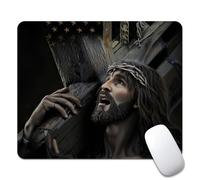 Alfombrilla De Ratón Bandera Retro Americana De Jesús con Vetas De Madera Alfombrilla Ratón Ordenador con Bordes Cosidos Cómoda Mouse Pad, para Ordenador, Hogar, Oficina, 25x30cm