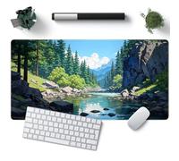 Alfombrilla de ratón bosque verde de dibujos animados, bonita, para gaming y escritorio (80 x 40,1 cm), con base antideslizante de goma y bordes cosidos, para oficina, hogar, ordenador, viaje