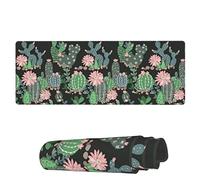 Alfombrilla De Ratón Cactus Verde con Flower Rosas Alfombrilla De Ratón Rectangular Resistente A La Abrasión Antideslizante Mouse Pad, para Hogar, Oficina, Ordenador, 80x30cm