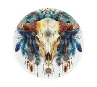 Alfombrilla De Ratón Calavera De Toro Boho Mandala Pluma Hermosas Blanca