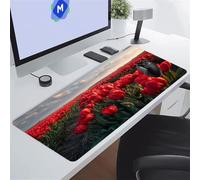 Alfombrilla de Ratón Campo de Tulipanes Rojos 700x400x2 mm Alfombrilla Ratón XXL Gaming con Bordes Cosidos y Antideslizante Mouse Pad para Jugadores, PC, Oficina