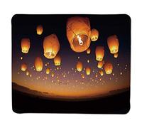Alfombrilla de ratón Cielo nocturno, deseo asiático de la ceremonia para los globos de la suerte Imagen china del paisaje de las linternas que vuelan de China, borde cosido anaranjado y negro