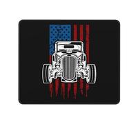 Alfombrilla De Raton Coche Clásico Vintage con Bandera Americana Y Hot Rod Mouse Pad Antideslizante Alfombrilla Ratón Impermeable Alfombrillas Cuadradada para Oficina Pc Hogar XL