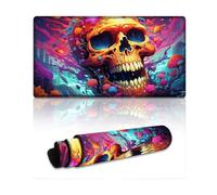 Alfombrilla de ratón colorida con calavera de fantasía psicodélica, grande (40 x 75 x 0,3 cm), alfombrilla de escritorio grande para laptop, accesorios de oficina en casa con orejas cosidas