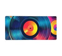 Alfombrilla de ratón colorida con diseño de CD con discos de música, con bordes cosidos, antideslizante, grande, para computadora, laptop, oficina, hogar, gamer, 900 x 400 x 3 mm, alfombrilla para