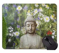 Alfombrilla de ratón con Borde de Bloqueo, jardín Buda Buena y Mala Alfombrilla de ratón con Borde Cosido
