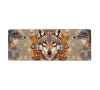 Alfombrilla de ratón con cabeza de lobo de hoja de arce en gran base de goma antideslizante con bordes cosidos, alfombrilla de mouse grande para computadora de juegos, 11.8 x 31.5 pulgadas