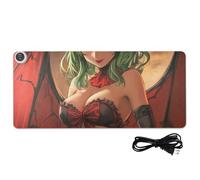 Alfombrilla de ratón con calefacción de piel con diseño de animé sexy de mujer pequeña diablo de 31.5 x 13 pulgadas, calentador de manos para computadora para casa, oficina, escritorio, juegos