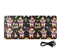 Alfombrilla de ratón con calefacción de piel con diseño de Papá Noel Pug Love Festive de 31.5 x 13 pulgadas, almohadillas antideslizantes para computadora para escritorio de oficina, accesorios de