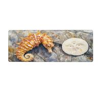 Alfombrilla de ratón con conchas blancas y caballitos de mar en base de goma antideslizante con bordes cosidos, alfombrilla de mouse grande para computadora de juegos, 11.8 x 31.5 pulgadas