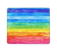 Alfombrilla de ratón con diseño de acuarela y arcoíris con rayas coloridas con bordes cosidos, base de goma antideslizante para PC y portátil, 26 x 21 cm