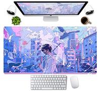 Alfombrilla de ratón con diseño de anime Kawaii, bonita alfombrilla de mouse japonesa grande para juegos, XXL, color pastel, estética, morado, azul, para laptop, teclado, ratón, alfombrilla de mouse