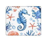 Alfombrilla de ratón con diseño de caballito de mar y océano, acuarela, con bordes cosidos, base de goma antideslizante para PC y portátil, 22 x 18 cm
