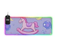 Alfombrilla de ratón con diseño de caballo balancín de dibujos animados, color morado, melocotón, con carga brillante, para escritorio, juegos, viajes, 35.4 x 15.7 pulgadas, tamaño grande