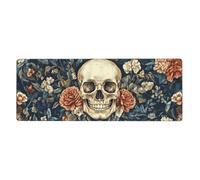 Alfombrilla de ratón con diseño de calavera en la flor en una gran base de goma antideslizante con bordes cosidos, alfombrilla de mouse grande para computadora de juegos, 11.8 x 31.5 pulgadas
