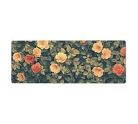 Alfombrilla de ratón con diseño de camas de flores rojas y blancas en gran base de goma antideslizante con bordes cosidos, alfombrilla de mouse grande para computadora de juegos, 11.8 x 31.5 pulgadas