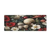 Alfombrilla de ratón con diseño de caracol con flores rojas y blancas en gran base de goma antideslizante con bordes cosidos, alfombrilla de mouse grande para computadora de juegos, 11.8 x 31.5