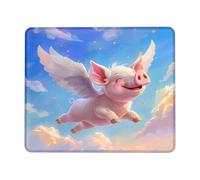 Alfombrilla de ratón con diseño de cerdo, cielo, nube, lindo animal divertido, mosca, novedad, alas de belleza, azul, rosa, poliéster, goma, impermeable, decorativa, empresa, biblioteca, oficina